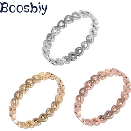 Boosbiy Silver Plated Stackable Ring Hollow Heart Shape CZ Finger Rings for Women Wedding Anniversary Jewelry Gift