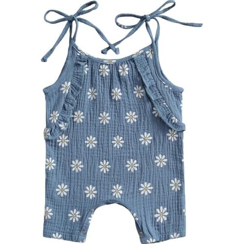 0-18M Newborn Baby Girls Lovely Rompers 3 Colors Sunflowers Print Sleeveless Belt Jumpsuits