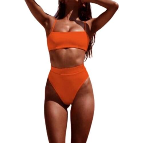40GC Women Sexy 2pcs Bikini Set Cami Strap Bandeau Swimsuit Solid Color Bathing Suit