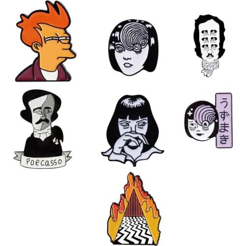 Creative Funy MovieJewelry Role Enamel Pin Brooch Writer Edgar Allan Poe Wednesday Fry Badges Clothes Lapel pin cap bag