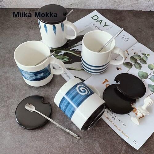 Simple Ceramic Cup 360ml Ins Korean Style Mugs Home Men Women Water Cup Creative Personality Mug with Lid Spoon Retro Coffee Cup