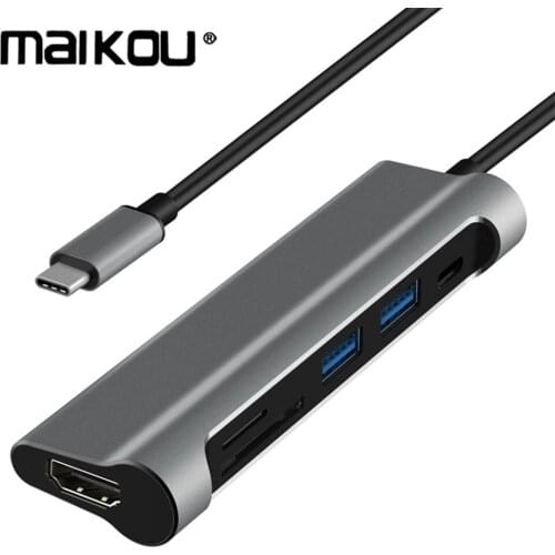 Maikou 6-Port USB3.0 HUB High-Speed Type C to 4K HDMI Adapter USB 3.0 Hubs SD TF Card Reader