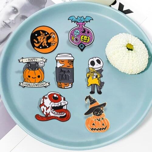 Cartoon New Halloween Punk Mario Mushroom Trick or Treat hard Enamel Pin Pumpkin Monster Scary funny Festival Metal Brooch Badge