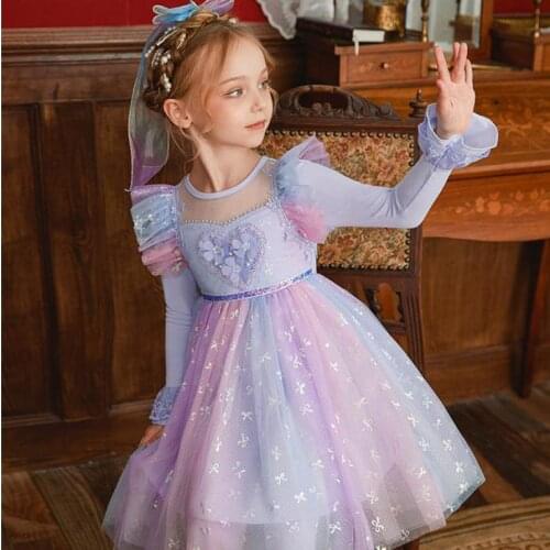 Fashion Mesh Princess Girls For Girls Children Birthday Wedding Prom Party Clothes Kids Long Sleeve Loose Hem Knee Length Gowns