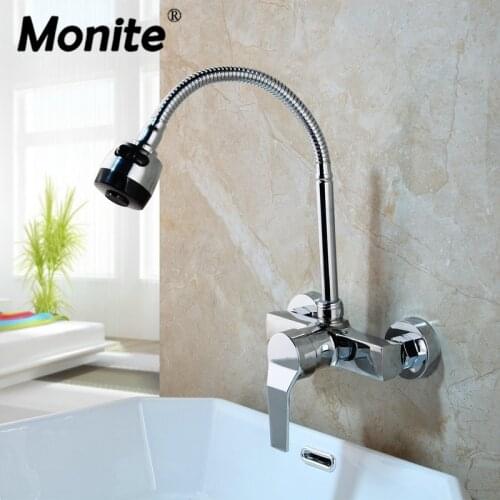 Monite 360 Swivel Kitchen Mixer Taps Chrome Polish Kitchen Tap Single Hole Water Tap Kitchen Faucet Solid Brass