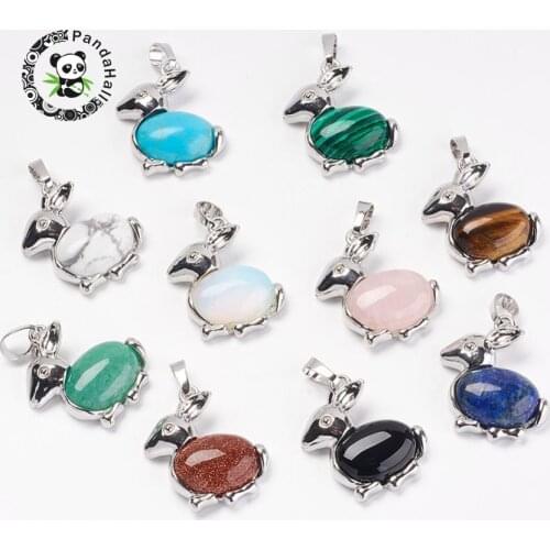 Pandahall 10pcs/lot 27x23x7mm Natural/Synthetic Stone Rabbit Pendants Charms with Brass Findings for Necklace, Hole: 5x8mm