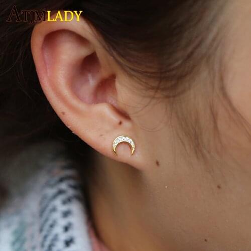 925 sterling silver Cubic zirconia cz crescent moon Horn charm bezel cz erring for women girls kids stunning fashion cz earring