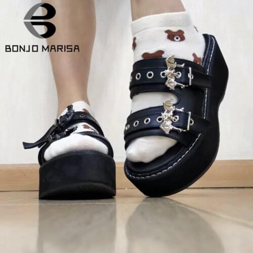 Big Size 43 Brand Punk Goth Devil Bat Platform Wedges Non-Slip Womens Slippers Casual Leisure Comfy Summer Stylish Women Shoes