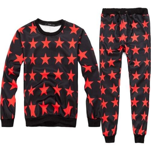 Five-pointed Star Printed Sweatshirts + Pants Set Men Women Unisex Casual Pullover Tracksuits Hoodies joggers Sweatpants S-XL