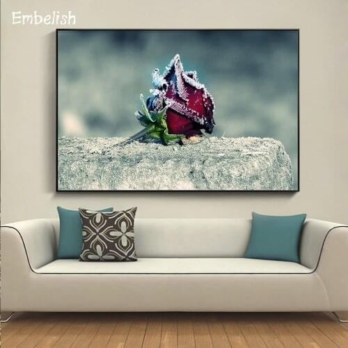 Embelish 1 Pieces Red Rose In The Cliff Flowers Landscape Wall Art Posters For Living Room HD Print Canvas Painting Home Decor