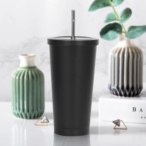 High Quality Straw Cup Portable Coffee Cup insulated 304 Stainless Steel Water Bottle Household Office Use Gargle Cup 500ml