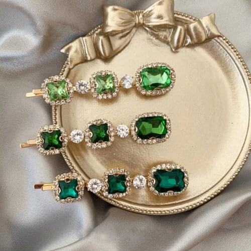 1Pc Handmade Pearls Hair Clips Plastic Green Gem Hairpins Cute Set Bangs Barrette Makeup Hair Tools For Women Girl Headwear