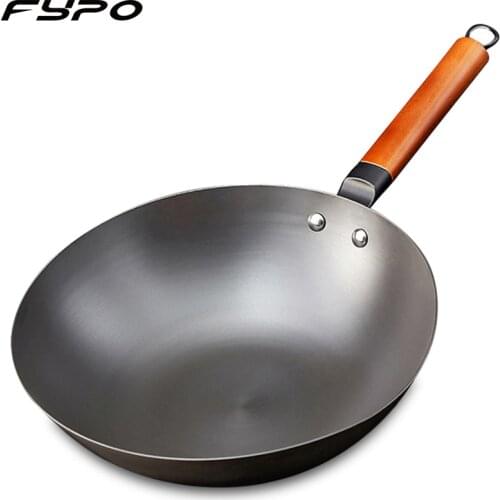 Chinese Traditional Handmade Iron Wok Non-stick Pan Non-coating Gas and Induction Cooker Cookware Kitchen pot pans