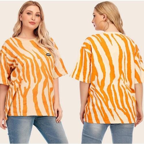 Plus Size Stripe Vintage Style Print T Shirt Big Size Casual O Neck T Shirt Women Loose T Shirt