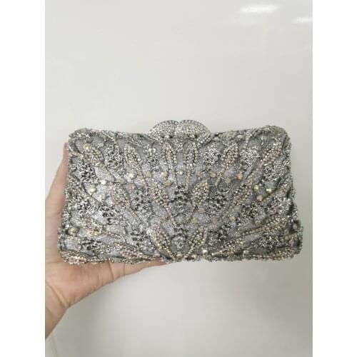 Silver Color Women AB Diamond Fashion Wedding Evening Bag Crystal Party Cocktail Birthday Gift Clutch Lady Purse Female Handbags