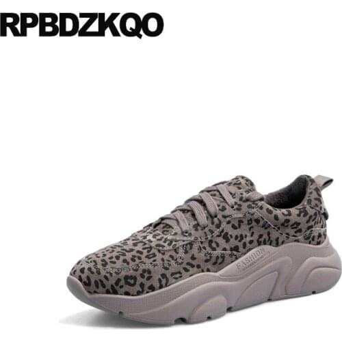 Women creepers platform shoes thick sole winter leopard print round toe suede lace up 5 harajuku size 35 2018 elevator wedge