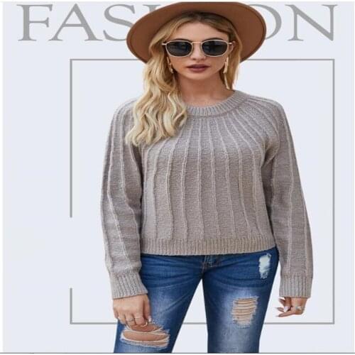 Babbytoro Knitted Sweater For Women Autumn Sexy Round Neck Long Sleeve Solid Color Pullover Christmas Sweater Pull Homme Grey