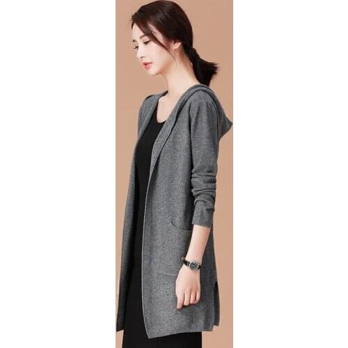 2020 New Women Cardigans Autumn Spring Hooded Knitting Casual Sweater Female Cardigan Long Windbreaker Outwear LX1562