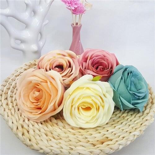 10pcs Vintage Colors Artificial Silk Flowers Heads 9cm Craft Flowers Roses For Wedding Decoration Flower Wall Backdrops diy