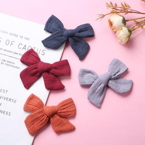 20pcs New Knot Bows Muslin Cotton Hair Clips For Girls Handmade School Girls Hairpins Head Wear