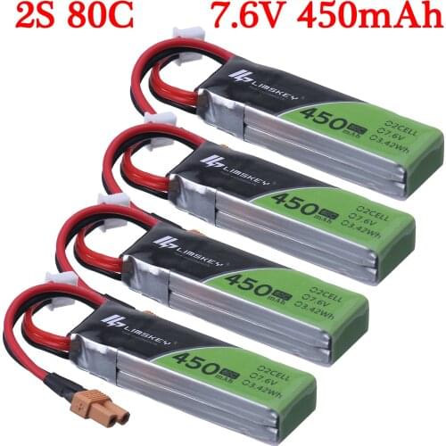 2S 7.6V 2S 450mAh 80C Lipo Battery XT30 Plug for RC CineBee Cine Whoop BetaFPV Quadcopter Toothpick Drone