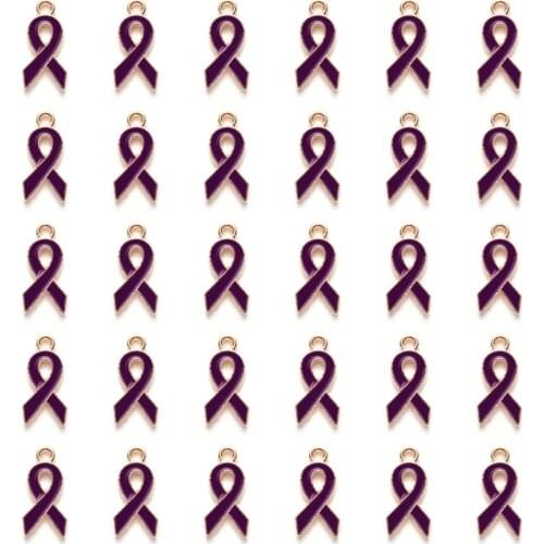 30 Pieces Pink/Purple/Red Ribbon Pendants Charms Awareness Charms for Jewelry Making DIY Accessories U90F