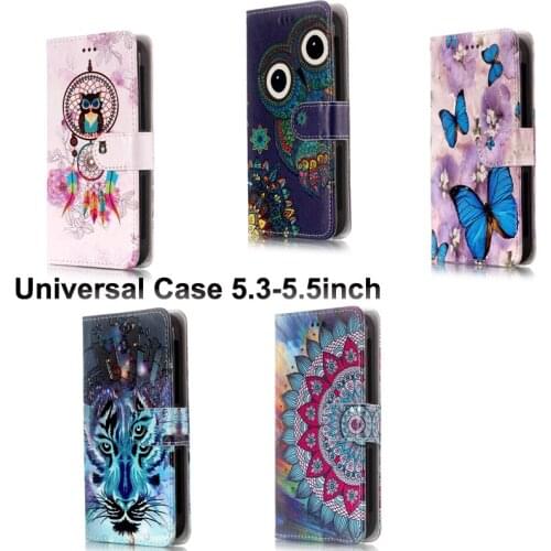 5.3-5.5inch Universal mobile phone Wallet Case capa, 5.3" 5.5"multifunctional relief color painting leather stand cover funda