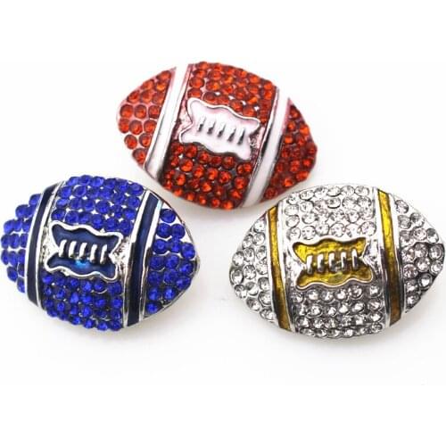 6Pcs/lot Mix Color Crystal Football Sport Snap Buttons Fit 18mm Interchangeable Snap Jewelry DIY Bracelets&Bangles Charms