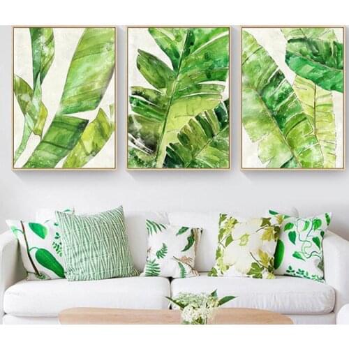 Watercolor Tropical Plant Green Leaves Canvas Painting Art Print Poster Picture Wall Modern Minimalist Bedroom Living Room Décor