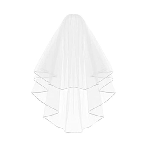 White Double Ribbon Edge Center Cascade Bridal Wedding Veil with Comb 2023