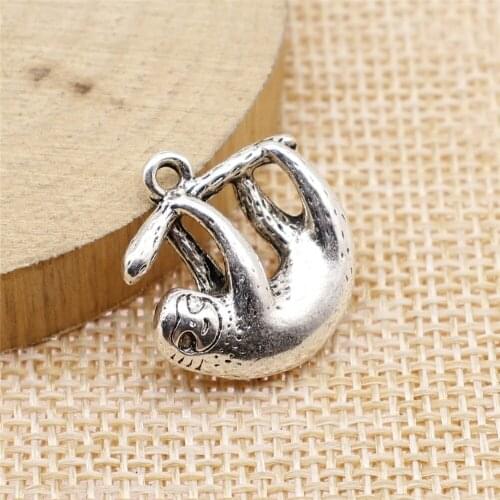 Free shipping 16pcs 20x20mm antique silver sloth charms diy retro jewelry fit Earring keychain hair card pendant accessories