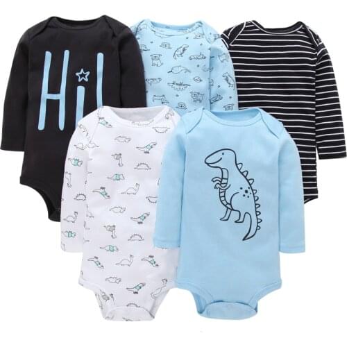 5pcs Baby Girls Bodysuit Newborn Boys Long Sleeve Solid 100%cotton 0-24 Months Baby Clothes