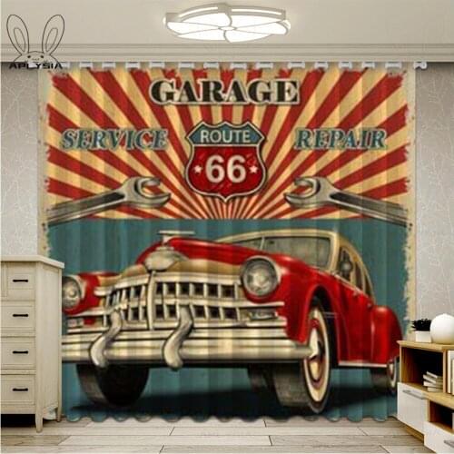 Cars Route 66 Retro Poster Curtains For Window Ultra-thin Micro Shading Living Room Bedroom Cortinas Kitchen Drapes