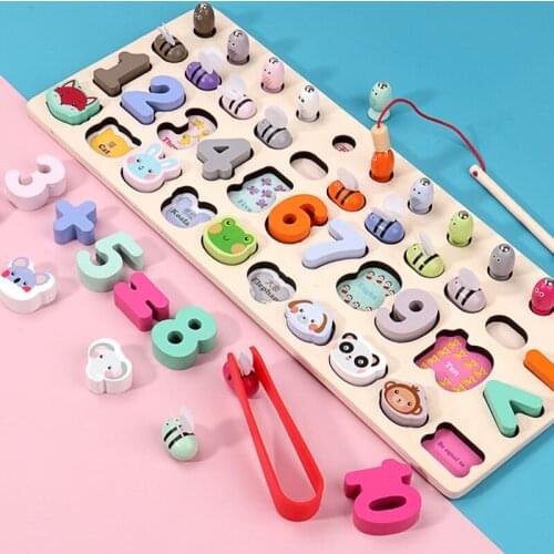 Kids Wooden Toys Matching Digital Montessori Educational Math Fishing Count Numbers Board Early Education Bee Toy Gifts Children