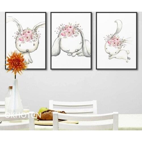 Nursery Canvas Poster Cartoon Rabbit Wall Art Print Minimalist Painting Nordic Decoration Picture Baby Kids Bedroom Decor Poster