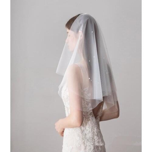 Elegant Tulle Bridal Veil With Comb Wedding Accessories for Bride Girls Two Layer Pearl Womens Wedding Veils Voile Mariage