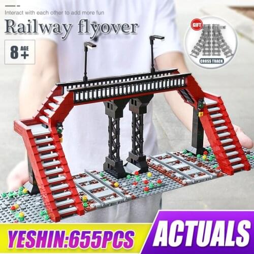 MOULD KING World Railway Accessories the Railroad Crossing Model Assemble Buidling Blocks City Train Parts Bricks Toys Education