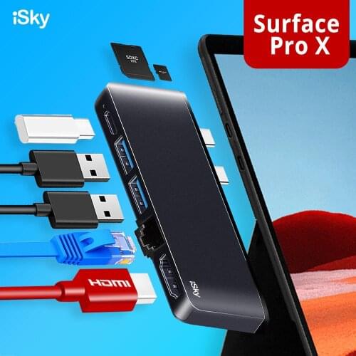 ISky for Microsoft Surface ProX Adapter Pro X Surface Dock Station HDMI USB3.0 USB-C SD TF Hub Port Replicator Surface Pro X