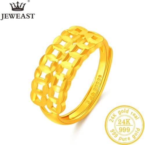 JLZB 24K Pure Gold Ring Real AU 999 Solid Gold Rings Elegant Shiny Beautiful Upscale Trendy Classic Jewelry Hot Sell New 2020