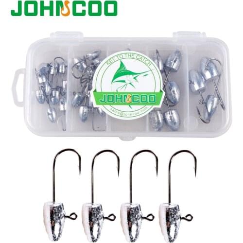 JOHNCOO 1Box Mixed Weight 5 Size Jig Head Fishhooks 1g 2g 3g 5g 7g Soft Worm Fishing Lure Hook Rockfish Game Jigging Hooks