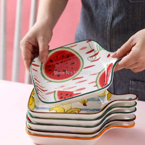 Ceramic Tableware Set Fruit Creative Dinner Plate Household Single Handle Baking Tray Watermelon Pineapple Net Red Baking Tray