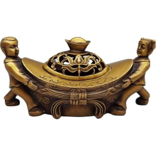 Chinese Old Bronze Statue Brass Yuanbao Furnace