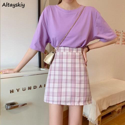 Plaid Skirts Women Lovely Chic Summer Basic A-line All-match Simple Femme Clothing Popular Harajuku Ulzzang Preppy Girls Bottom