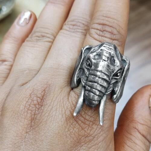 EYHIMD Elephant Head Stainless Steel Animal Ring Men Biker Rings Vintage Tribal Amulet Jewelry