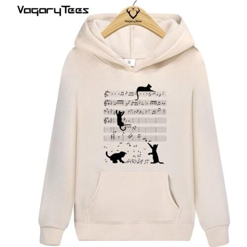 VagaryTees Creative Music Note Mischief Cats Gift Cat Lovers Kitten Black Cat Print Hoodies Sweatshirt Fashion Casual Top