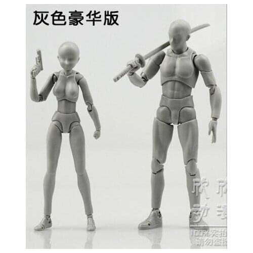 Gray color sketch drawing cartoon mannequin 15cm male / 13cm female model plastic massage model with stand free shipping