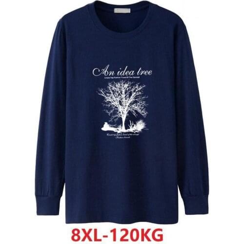 XL 6XL 7XL Mens T-shirt 8XL Long Sleeve Print Christmas Winter Autumn Loose T-Shirt Cotton T-Shirt Dark Blue Top