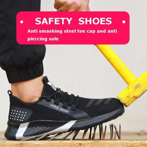 Mens Safety Shoes Breathable Work Shoes Steel Toe Anti-smashing Shoes for Men Toe Width Counstruction Safety Work Sneakers