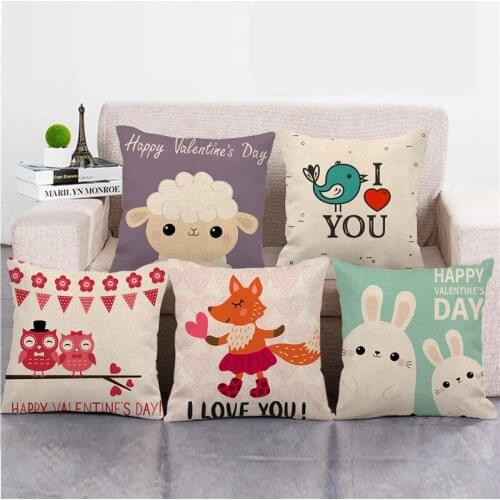 Pillow Cover February 14th Valentines Day Souvenir Cushion Covers 45*45cm Artificial Linen Material Pillow Case Car Sofa Decor