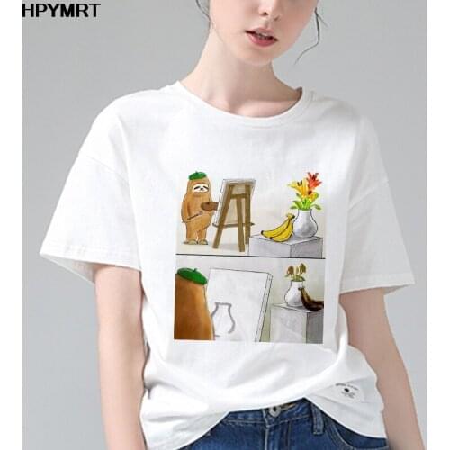New Fashion T Shirt Women Kawaii Funny sloth Print Short Sleev O-neck T-shirt O-neck Ulzzang Tshirt Harajuku Top Tees Female